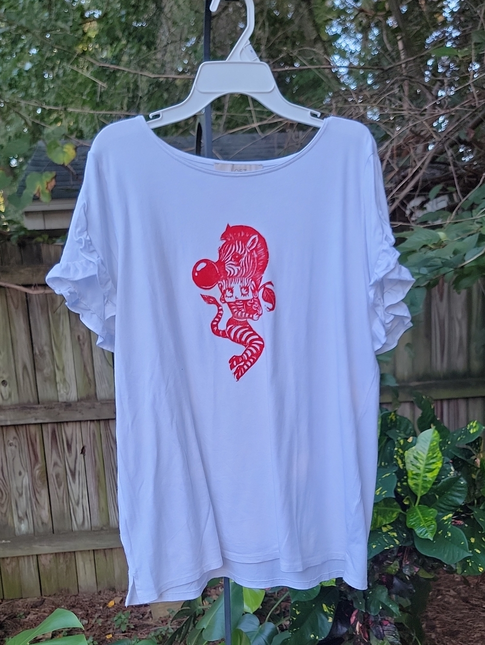 LOFT Hand-Printed Red Zebra Betty Boop Graphic Tee - Upcycled Flutter Sleeve Top